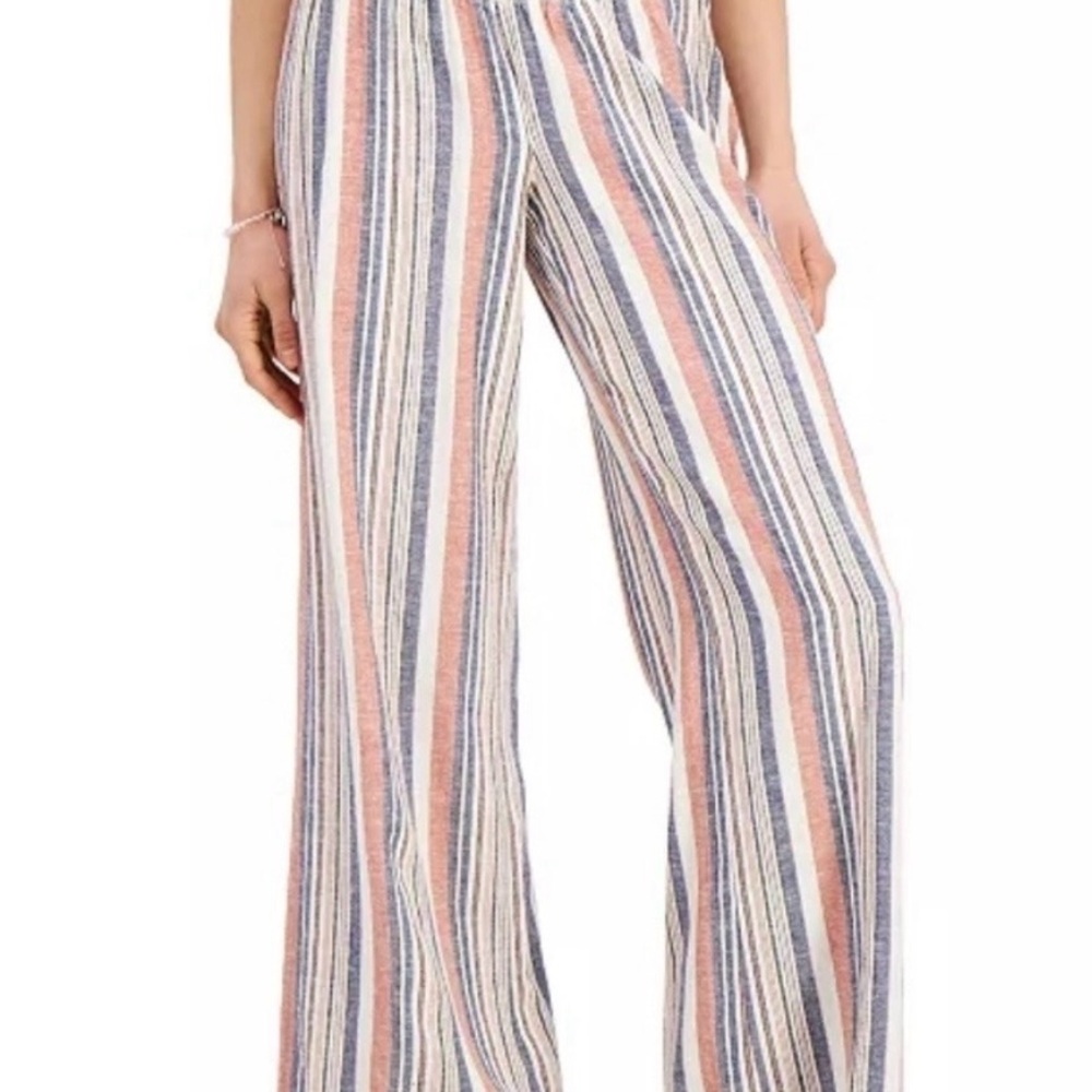 Rewash Striped Wide-Leg Pants in Coral, Navy & Cream